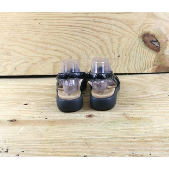 Haflinger Sandals Womens 10 Black Velvet Patent Leather 41 Slingback Wedge - Picture 3 of 8